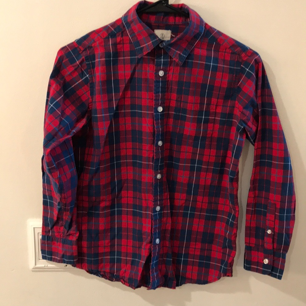Lands’ End tomato Red and blue oxford shirt